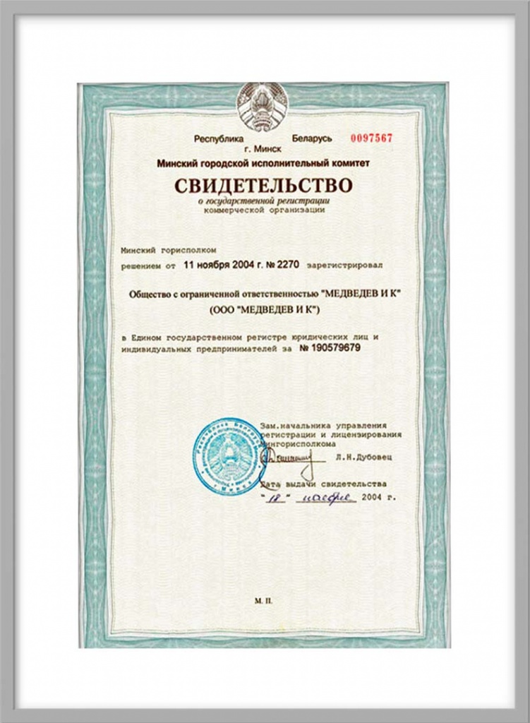 СВИДЕТЕЛЬСТВО о государственной регистрации коммерческой организации